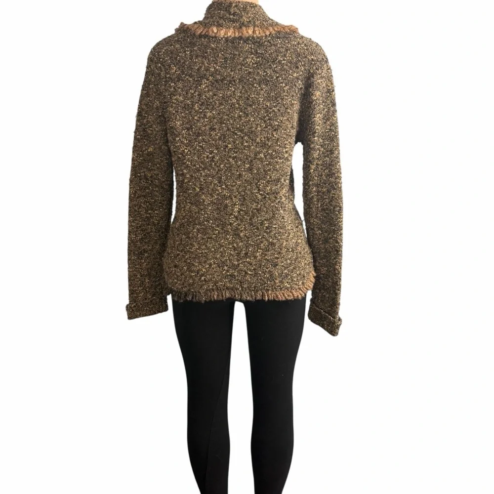 Coldwater Creek Rustic Boho Brown Wool Blend Knit Tweed Cardigan